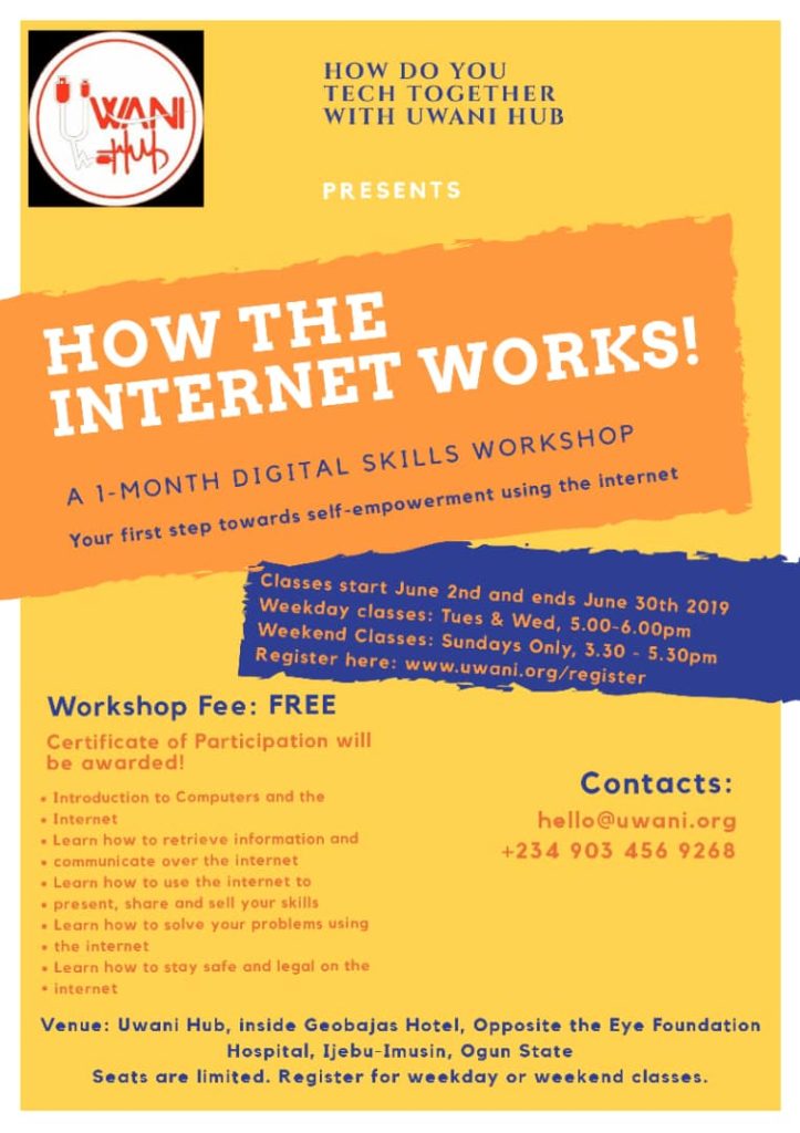 How the internet works - a one month digital skills workshop at Uwani Hub in Ijebu-Imusin